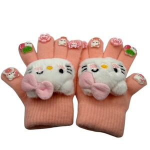 Kids Gloves Pink Fuzzy Character Mittens Winter‎ Warm